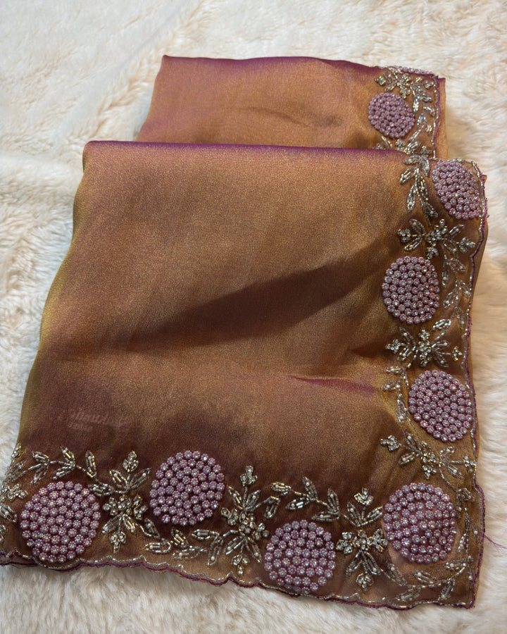 Premium Zari Art Silk Saree with Heavy Bead Embroidered Border