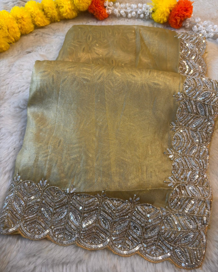 Premium Rena Coating Saree with Heavy Sequin Scalloped Border