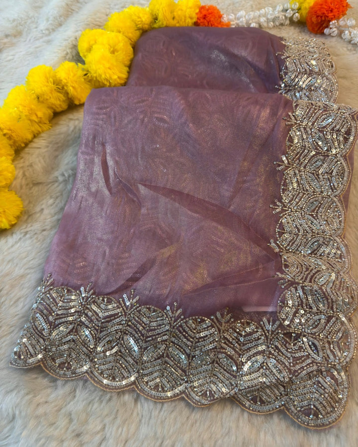 Premium Rena Coating Saree with Heavy Sequin Scalloped Border