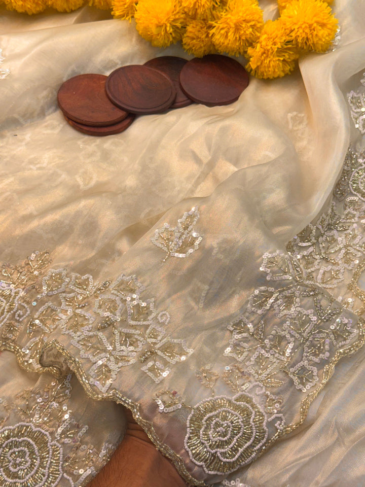 Premium Rena Coating Saree – Heavy Sequin & Bead Embroidery Border