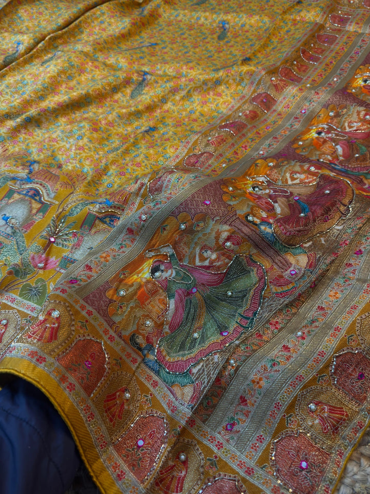 Position Print Pashmina Silk Saree with Heavy Traditional Border & Artistic Pallu