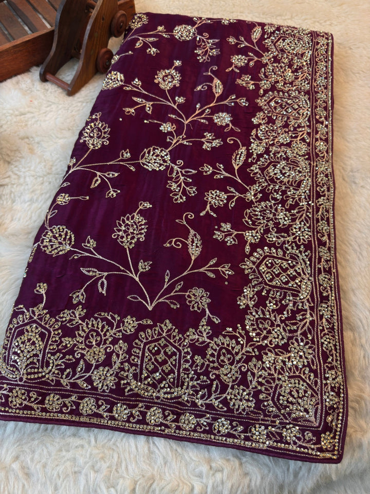 Heavy Jaal Work Fendy Silk Saree with Floral Embroidery & Designer Border