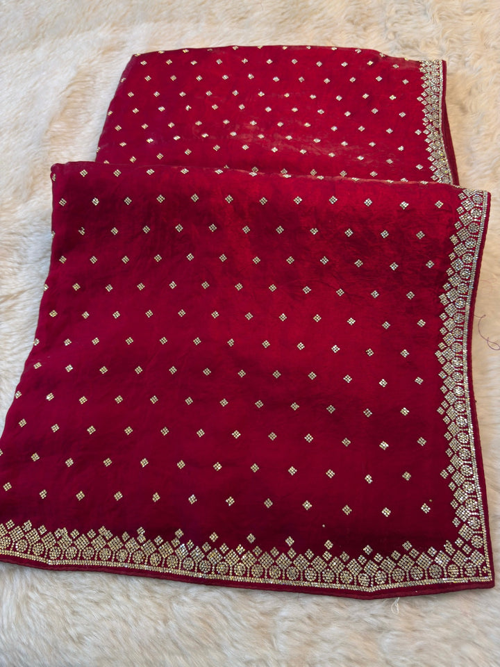 Premium Fendy Silk Saree with Swarovski Butti & Heavy Crystal Border