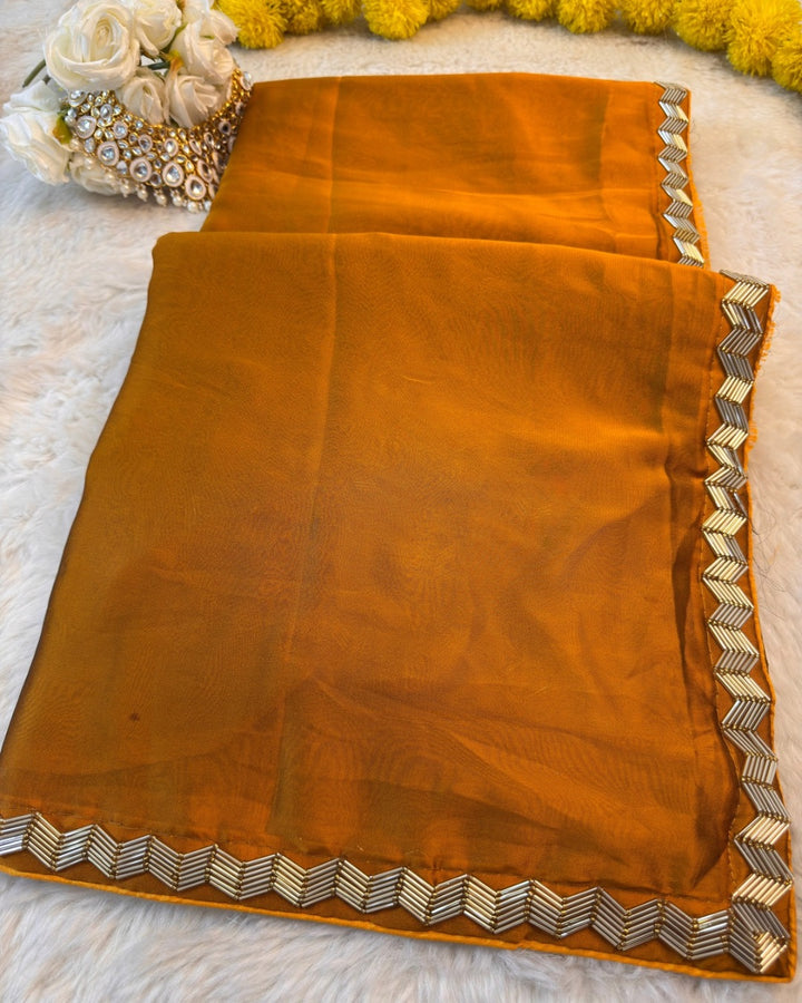 ✨ Rangoli Silk Saree with Golden Pipe Work Border
