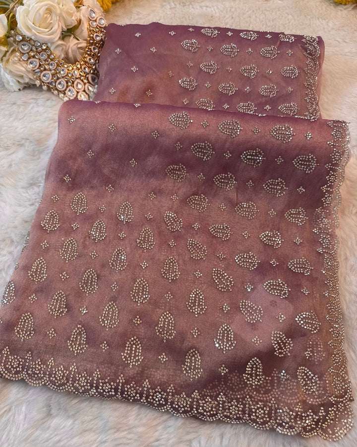 Zari Silk Saree with All-Over Zarkan Work
