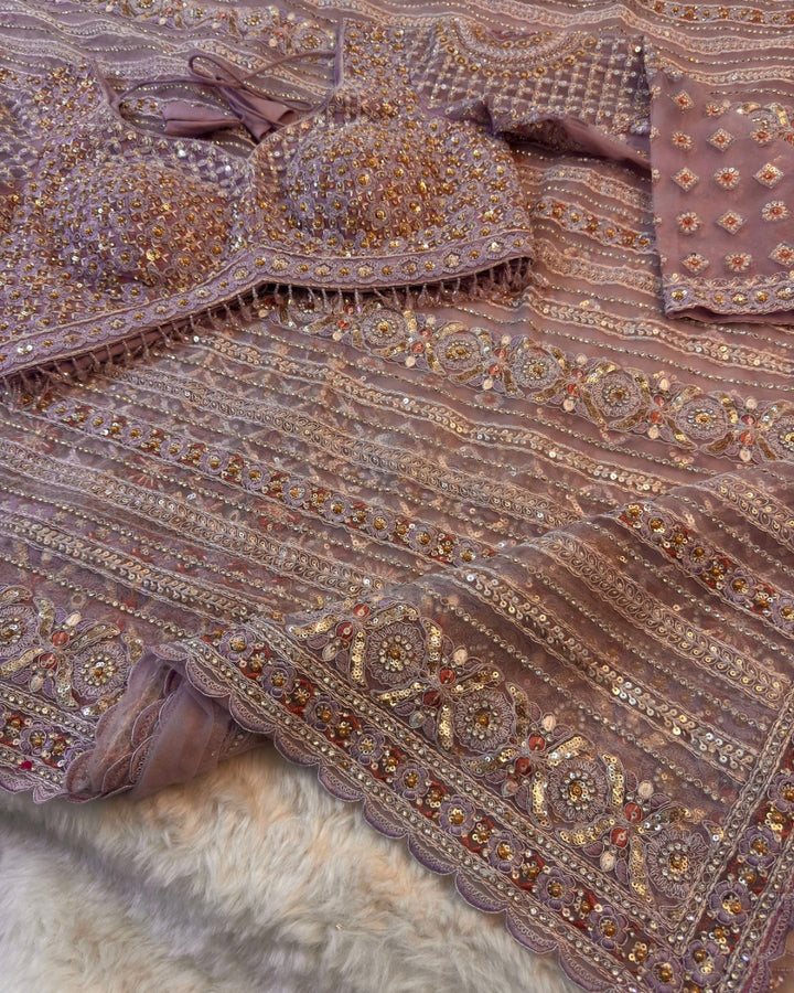 Net Saree with Heavy Sequin Floral Embroidery & Readymade Designer Blouse