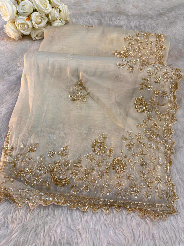 ✨ Onyx Silk Saree with Cutdana, Sequin & Zari Floral Embroidery