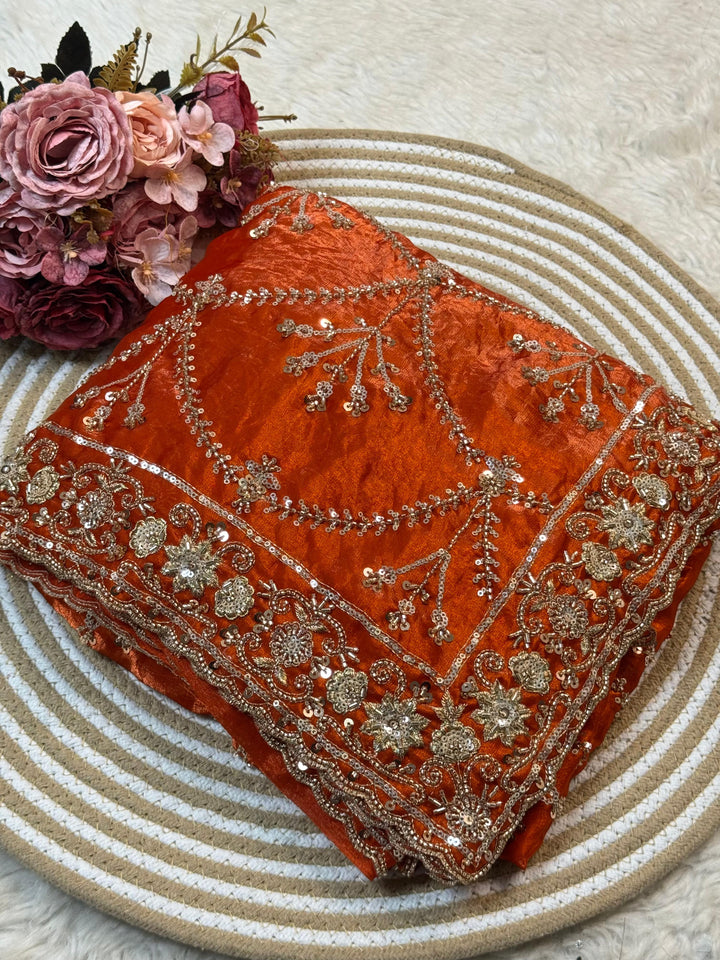 Fendy Silk Saree with Heavy Sequins & Cutdana Embroidery Border Work