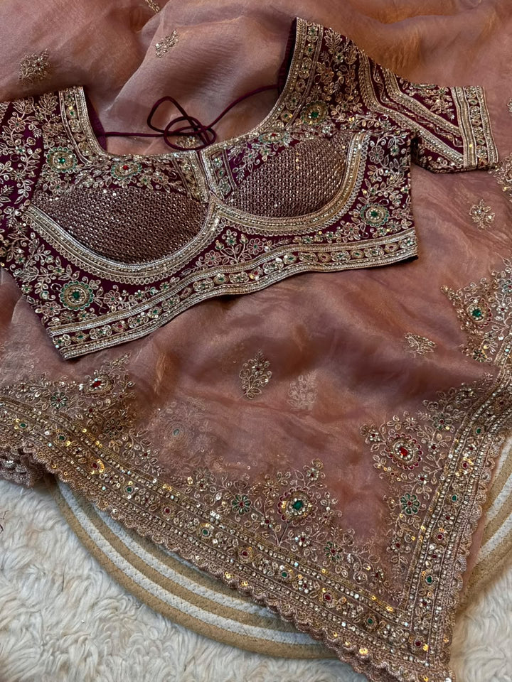 Designer Sufi Silk Saree with Embellished Border & Blouse