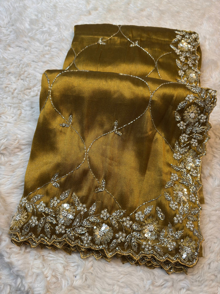 Premium Chandaniya Silk Saree with Handcrafted Sequin Floral Detailing