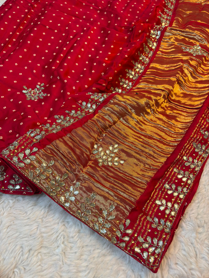 Bridal red Modal Silk Saree with Zari Butti & Embroidered Border