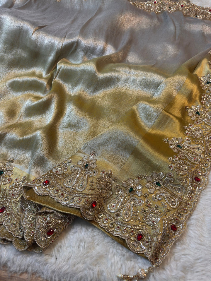 Premium Silk Saree with Heavy Zari & Stone Embroidered Border