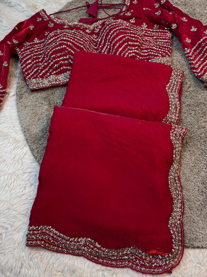 Fendy Silk Saree with Heavy Handwork Stitched Blouse