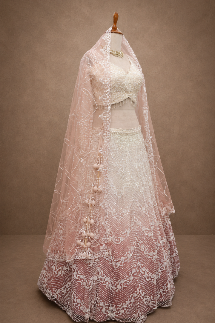 Luxury Blush Pink Heavy Sequins Embroidered Lehenga Choli with Designer Dupatta