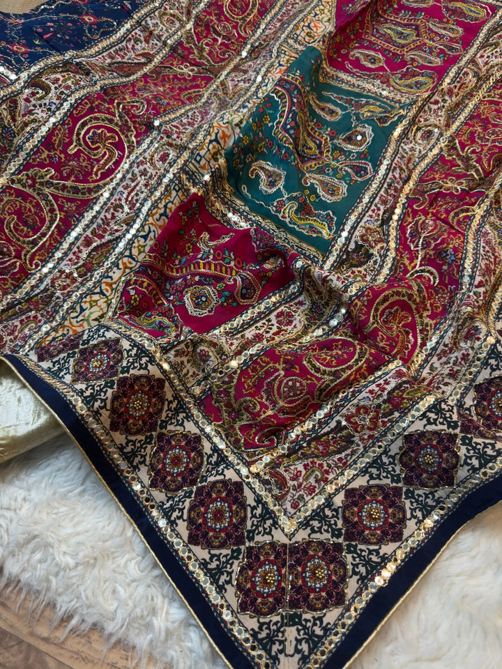 Premium Crepe Chinon Saree with Heritage Paisley & Floral Print