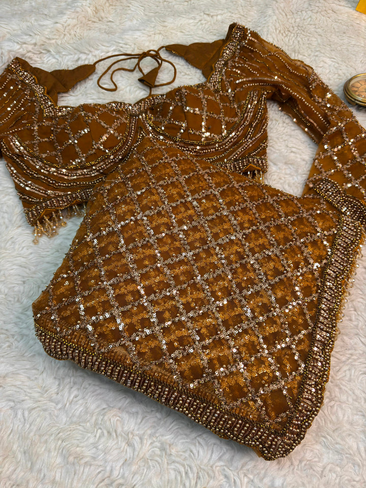 Luxury Sequin Embroidered Net Saree with Pearl Border