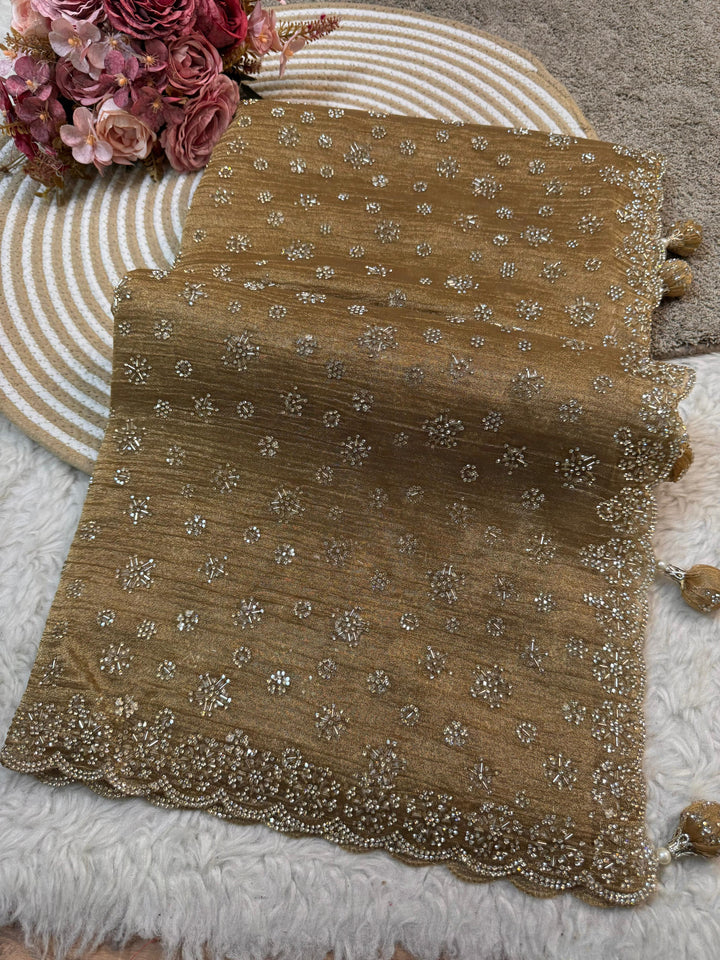 Luxury Crush Tissue Saree with Intricate Bead Embroidery