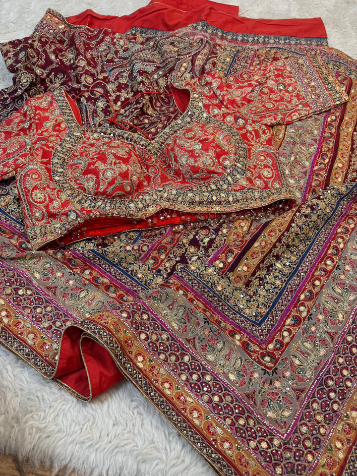 Royal Wine Red Crepe Chinon Designer Saree with Heavy Paisley Embroidery & Designer Blouse