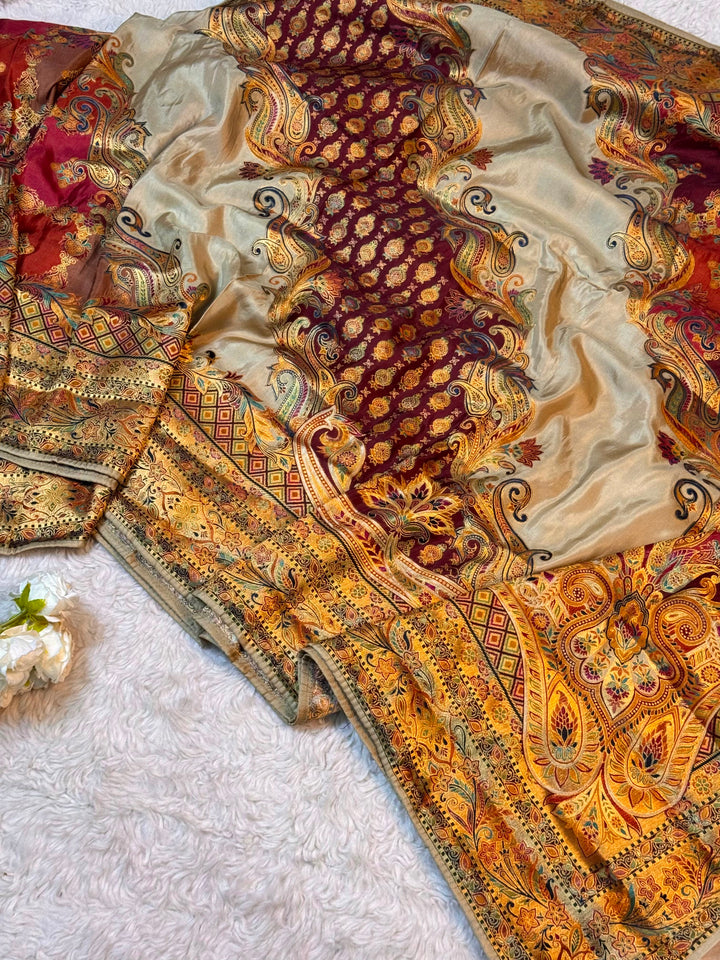 Regal Paisley Printed Silk Saree with Ornate Traditional Border