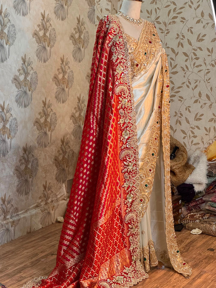 Bridal Jacquard Silk Saree with Intricate Embellished Border & Dupatta