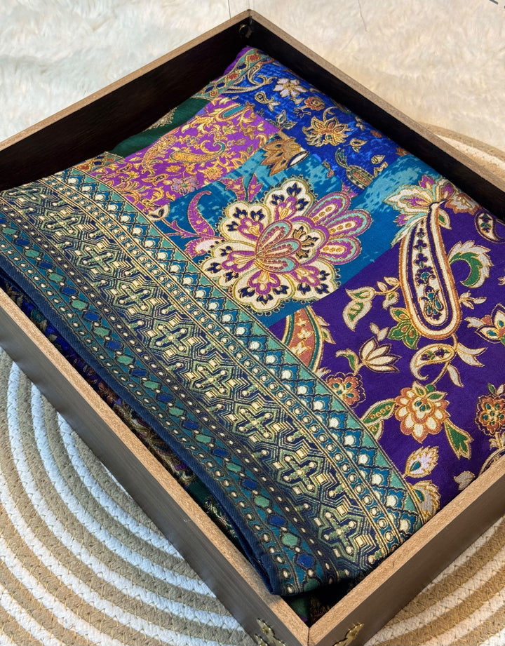 Multicolour Silk Saree with Traditional Paisley Print & Woven Border
