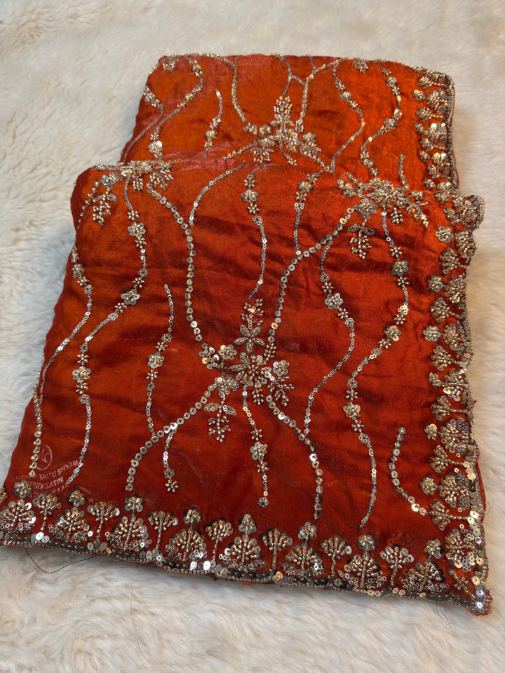 Premium Embroidered Fendy Silk Saree with Heavy Floral Border