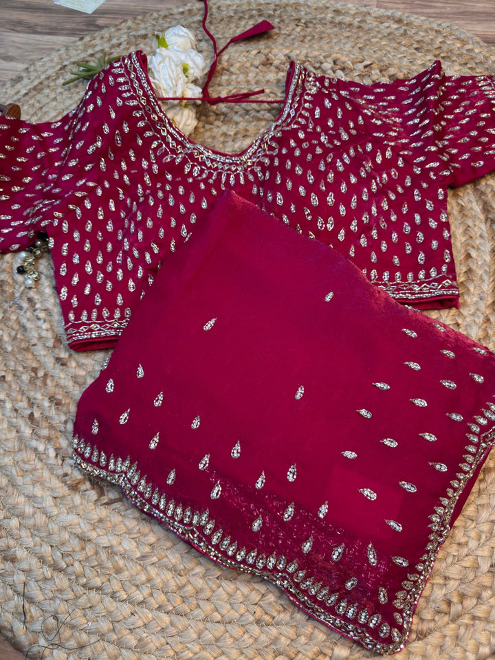 Fendy Silk Handwork Saree with Stitched Designer Blouse – Premium Festive Collection