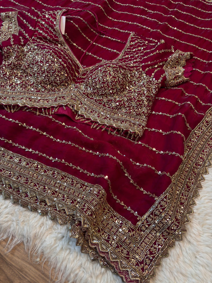 Premium Fendy Silk Saree with Heavy Embroidered Border & Designer Blouse