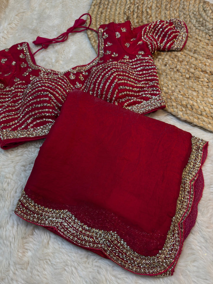 Premium Fendy Silk Saree with Heavy Embroidered Stitched Blouse