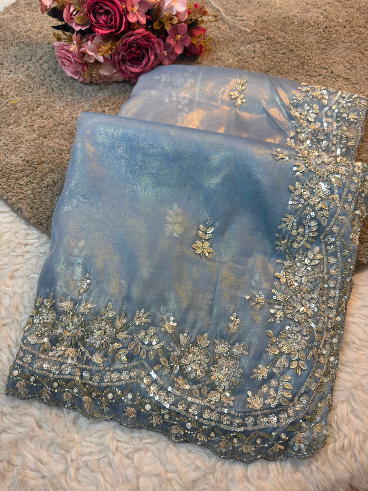 Premium Onyx Silk Saree with Heavy Sequin Embroidery
