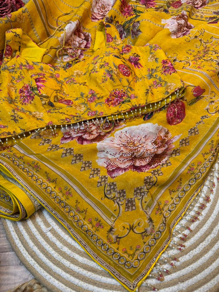 Sunlit Bloom Floral Printed Saree with Stitched Blouse