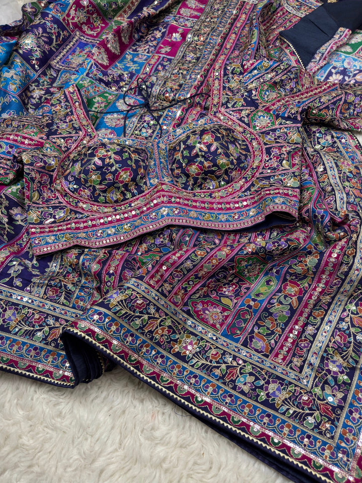 Royal Multicolour Silk Saree with Intricate Floral Embroidery