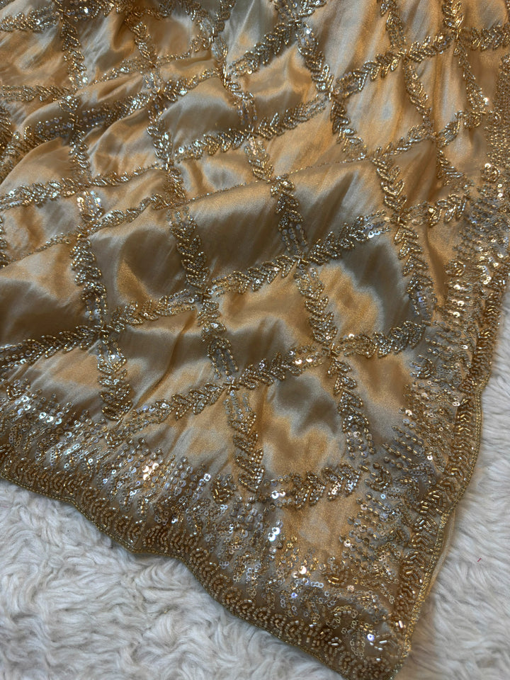 Luxury Champagne Gold Embroidered Saree