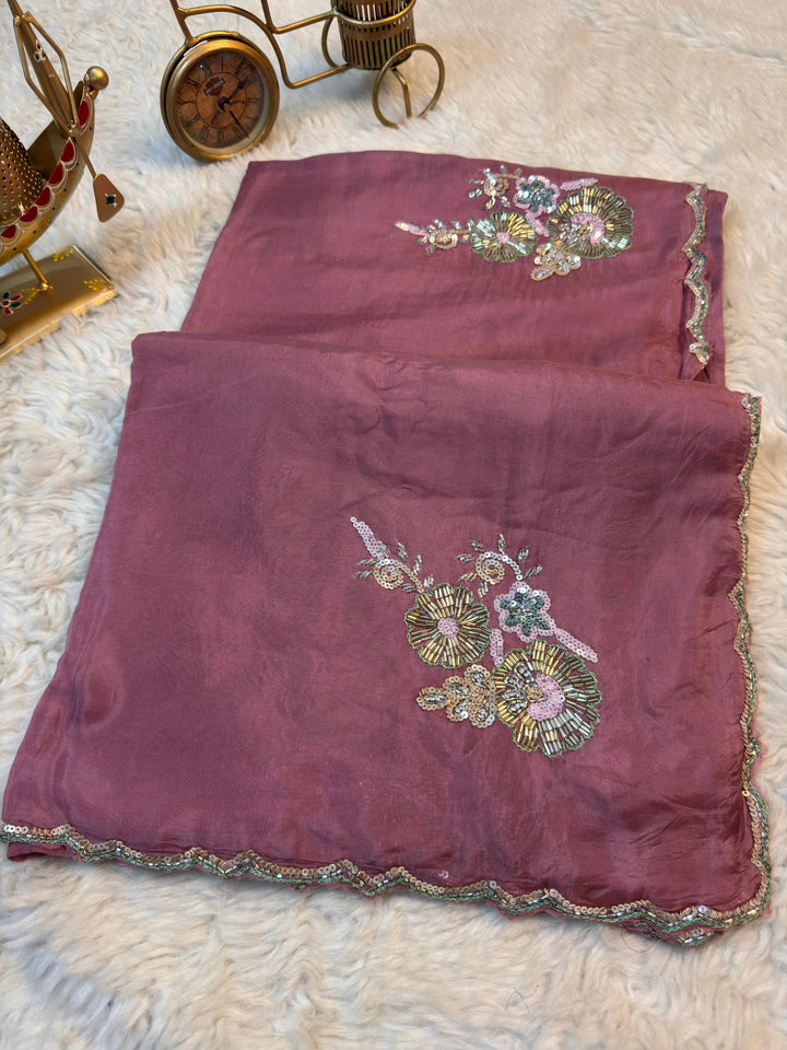 Floral Stonework and sequin Designer HO Silk Saree