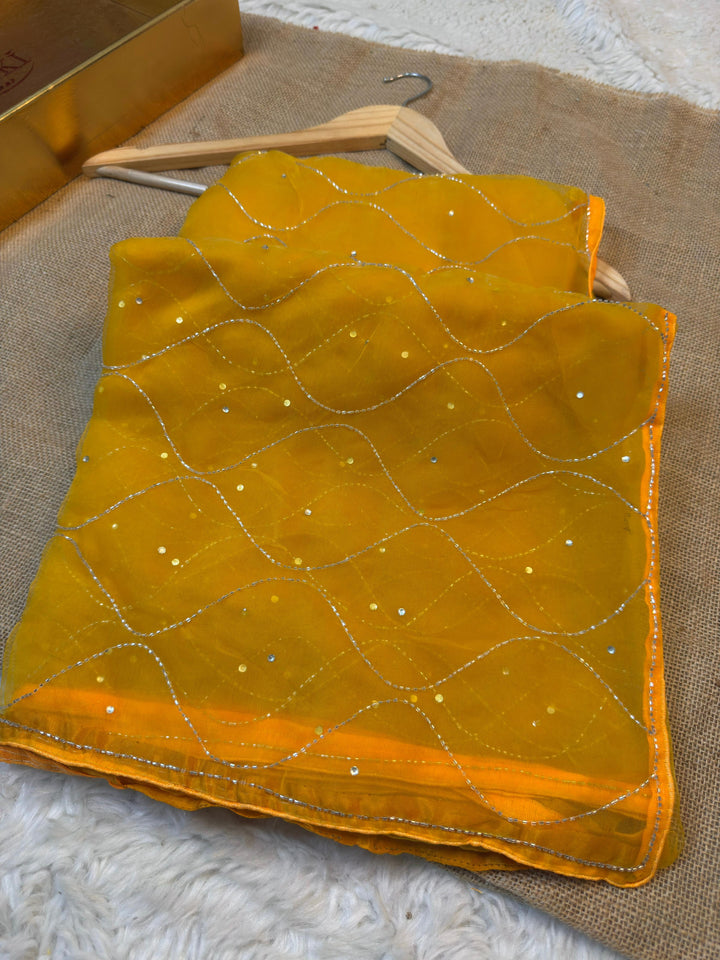 Elegant Glass Tissue Saree with Cutdana & Sequin Work