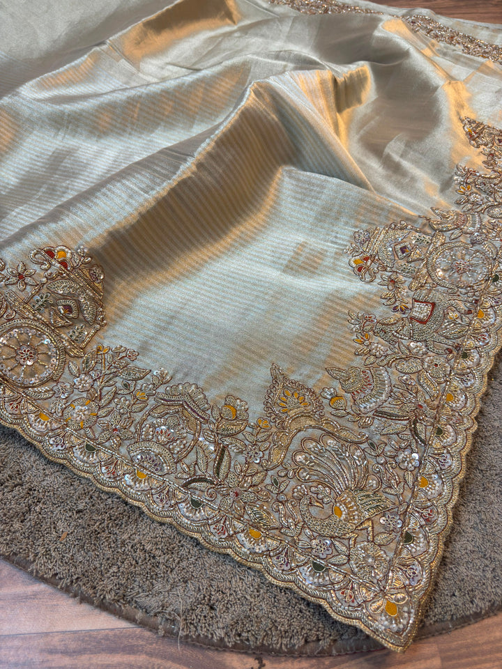 Luxury Tissue Silk Saree with Handcrafted Baraat Border