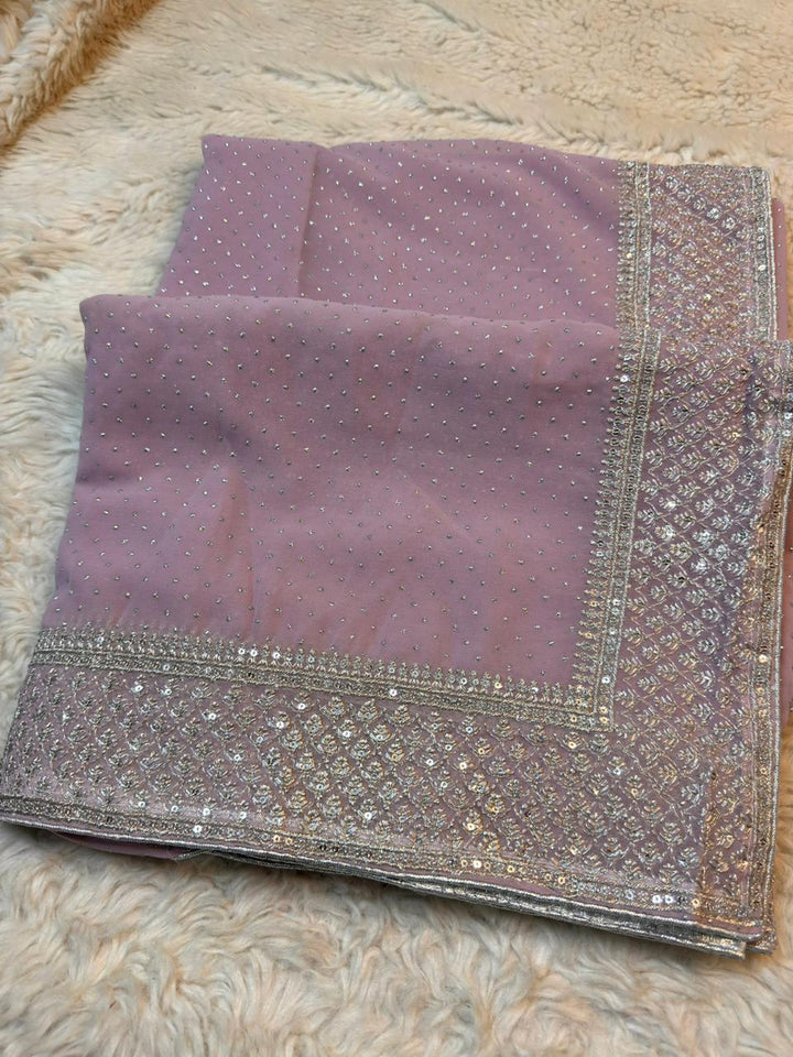 Elegant Pastel Georgette Saree with Sequin & Zari Border