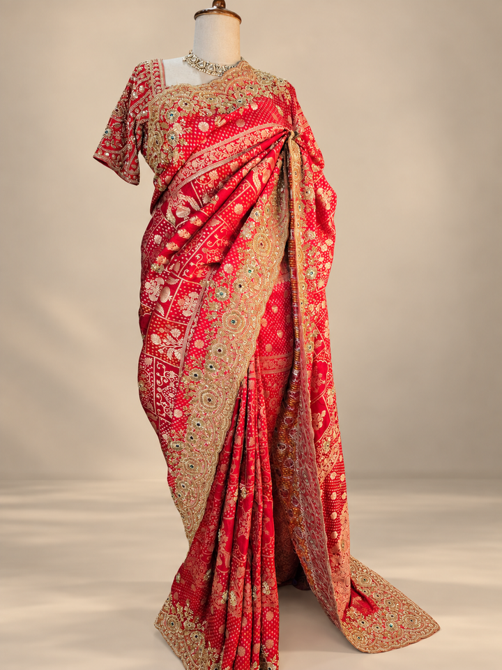 Khadi Silk Saree with Traditional Print & Heavy Handwork Border
