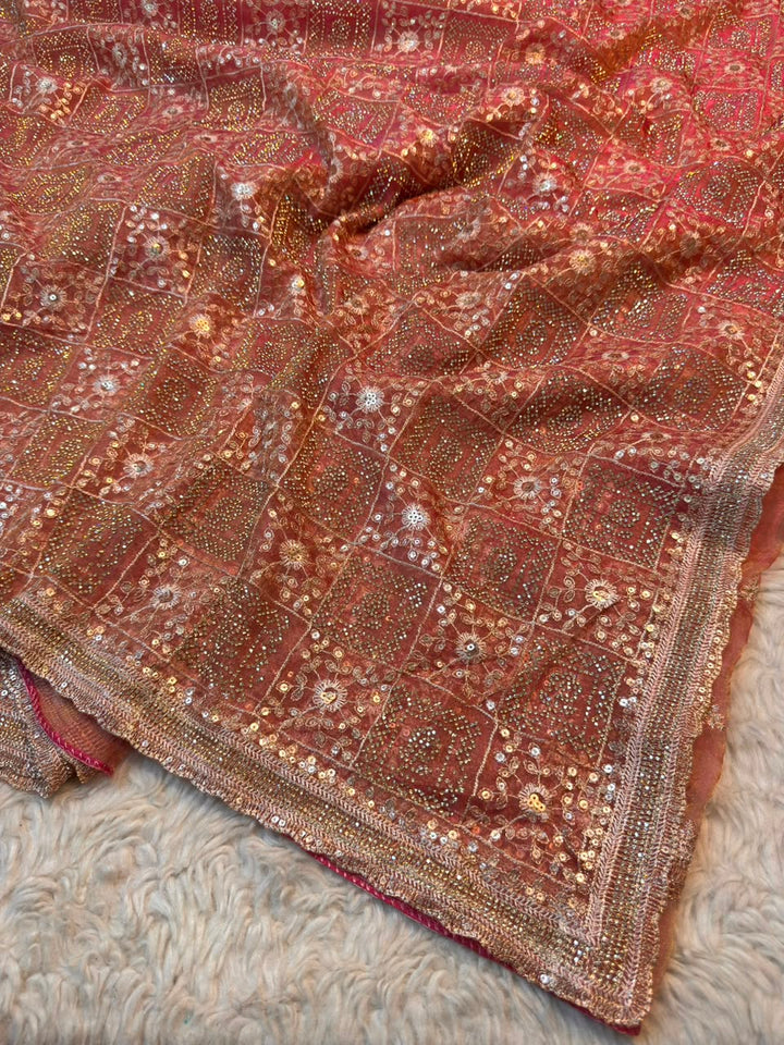 Premium Shimmer Tissue Saree with Heavy Sequin & Cutdana Handwork