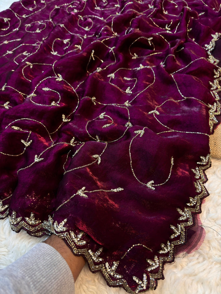Premium Fendy Silk Saree with Scalloped Handwork Border