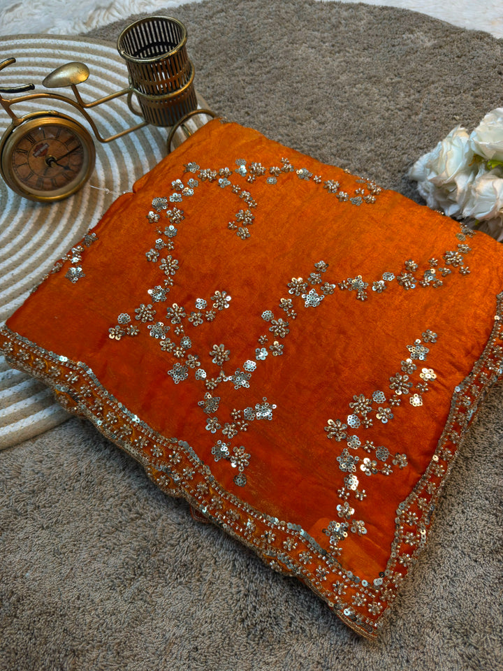 Premium Fendy Silk Saree with Heavy Sequins and beads Handwork