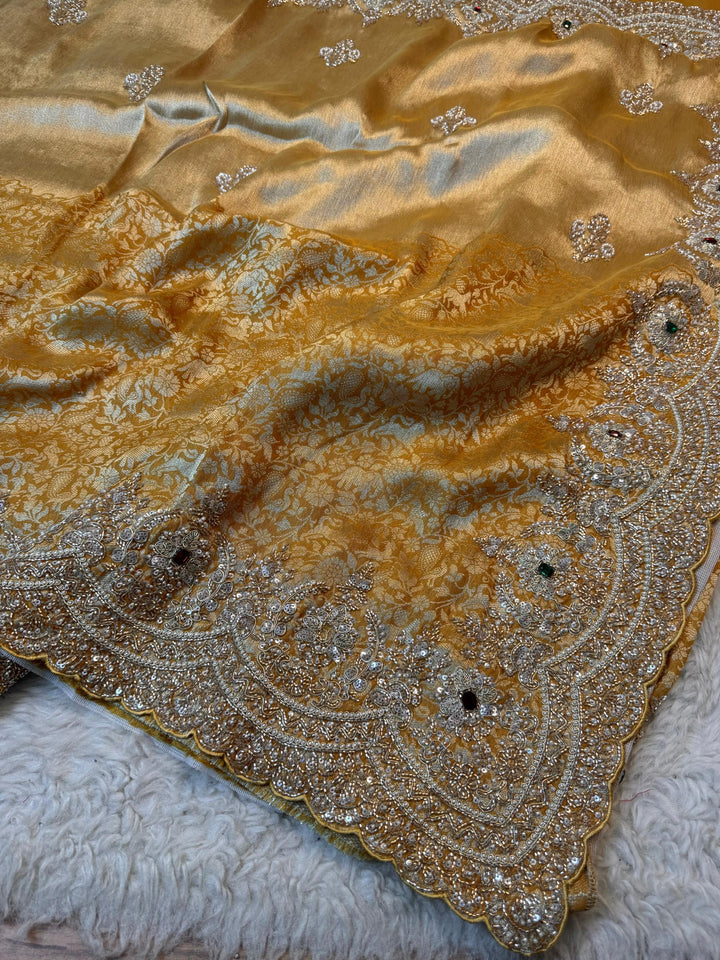 Premium Jacquard Silk Saree with Heavy Handwork Cutwork Border