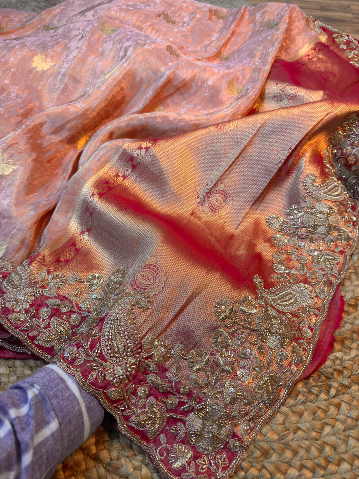 Premium Jacquard Silk Saree with Heavy Embroidered & Sequin Border