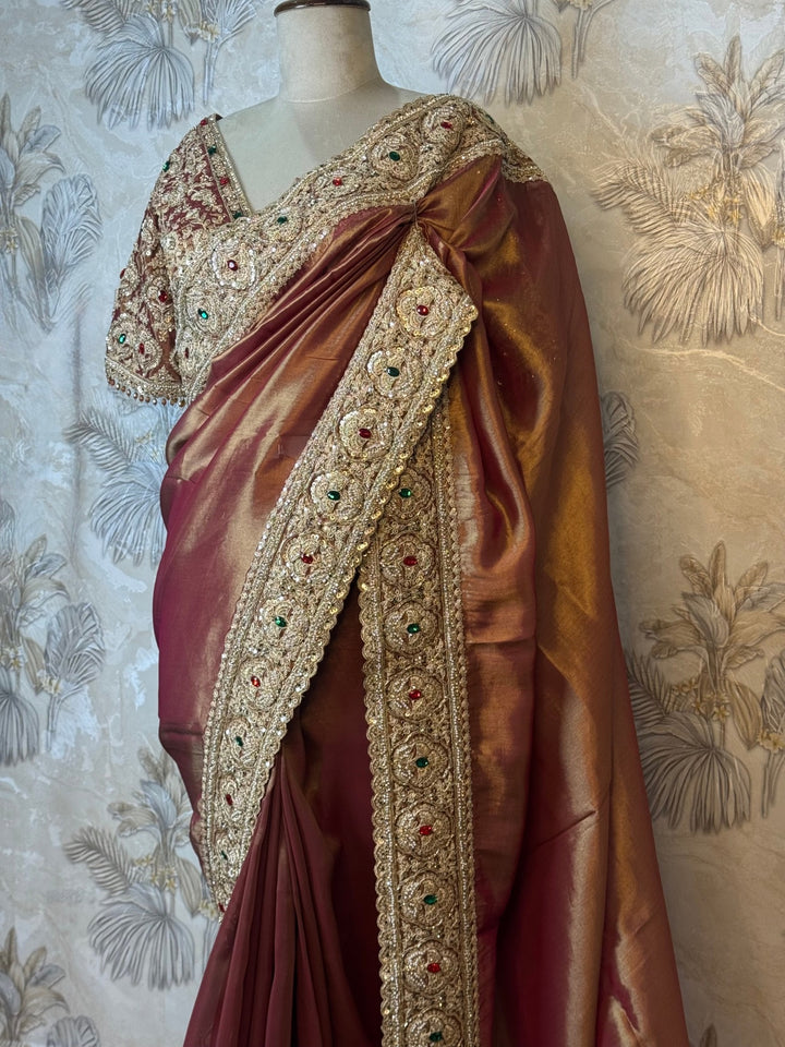 Luxury Tissue Silk Saree with Heavy Kundan Border