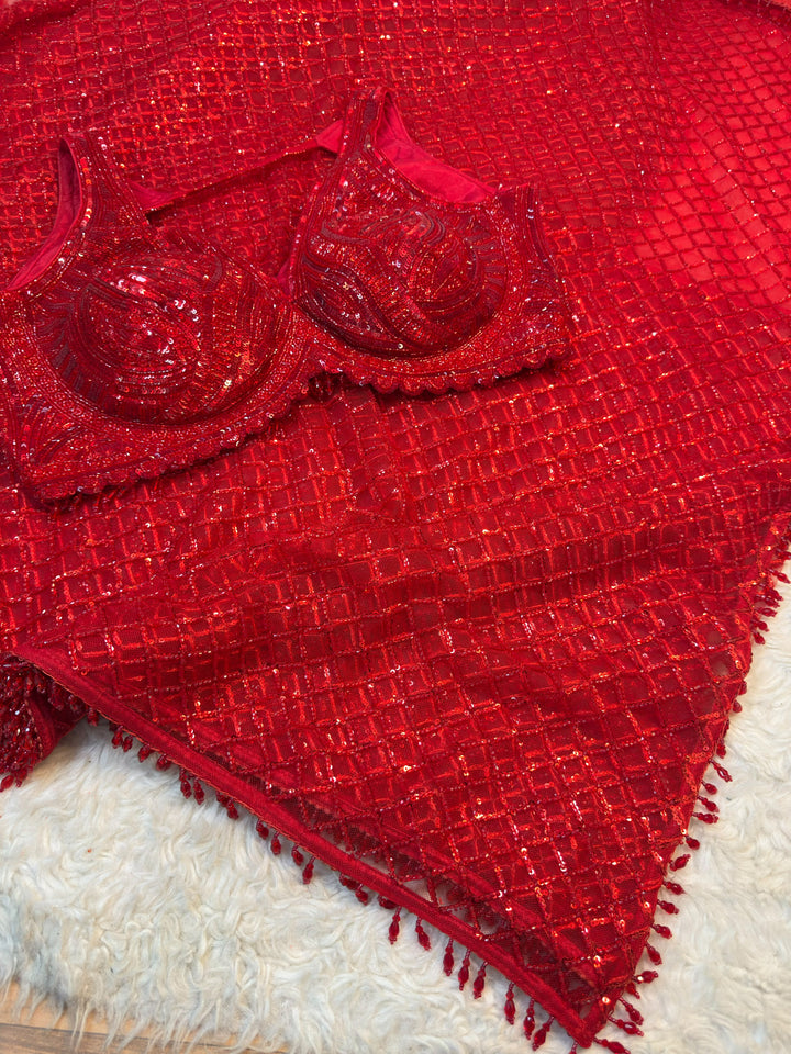 The Glam Statement – Beaded Net Saree with Readymade Blouse