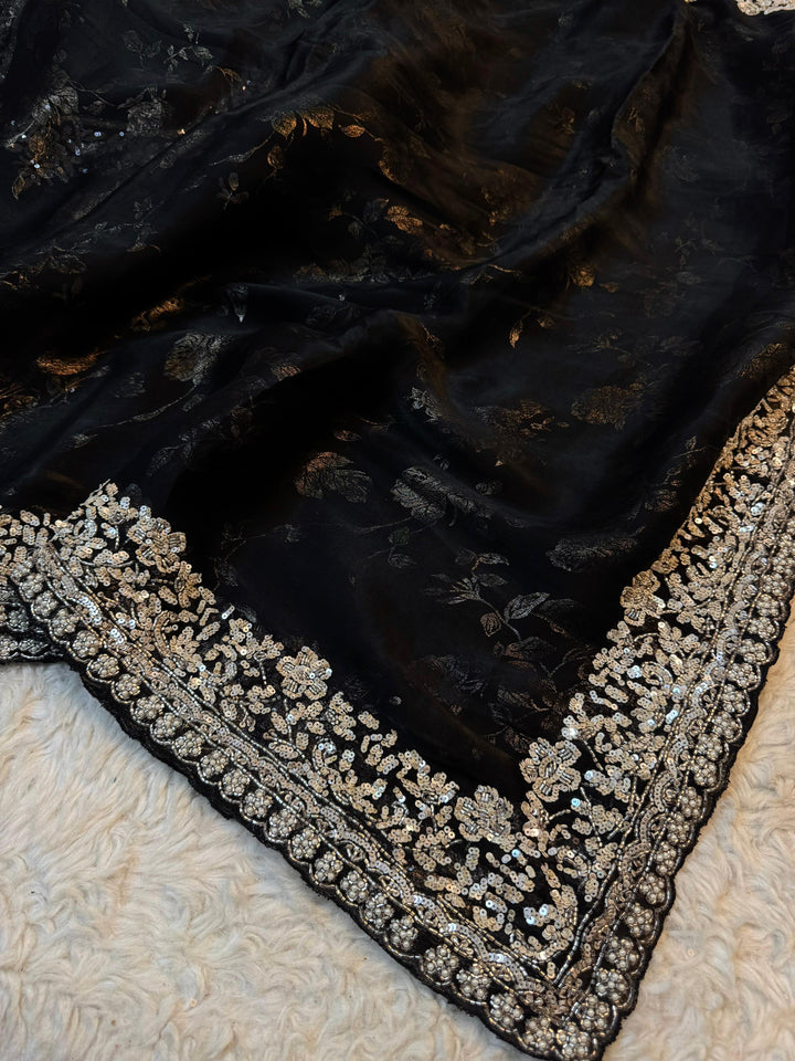 Luxury Black Saree with Sequins Border
