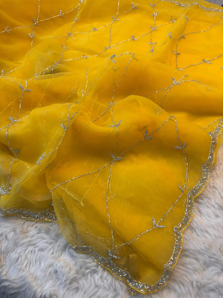 Haldi Special Glass Tissue Saree with Silver Detailing