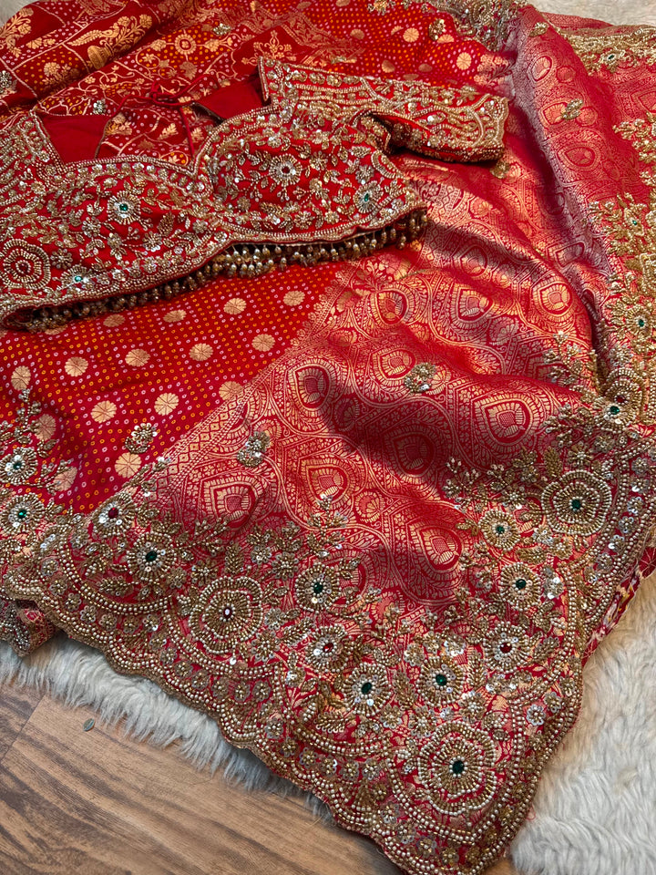 Khadi Silk Saree with Traditional Print & Heavy Handwork Border