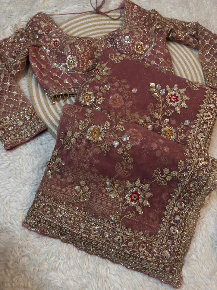 Royal Floral Embroidered Net Saree with Designer Blouse