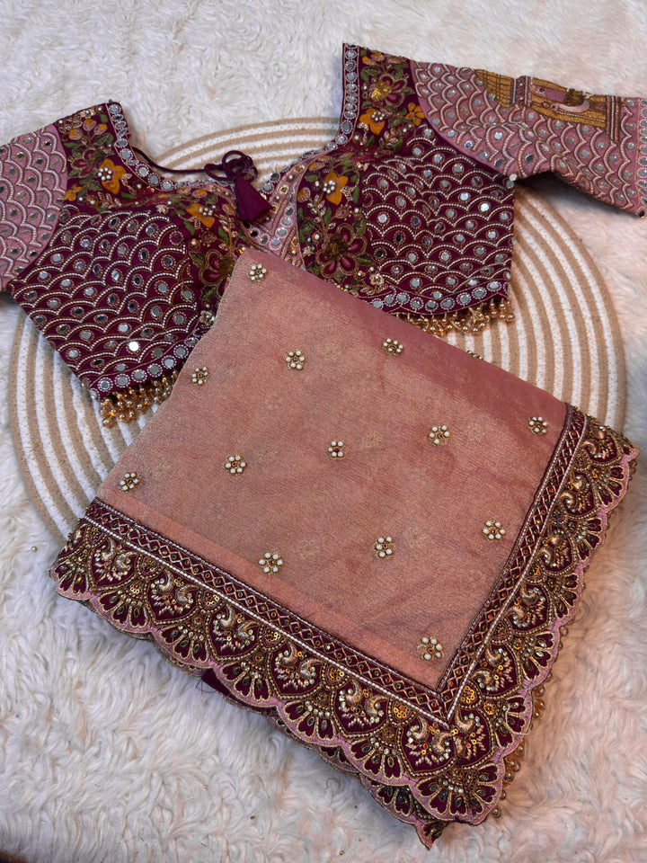 Designer Tissue Silk Saree with Handwork Border & Readymade Blouse